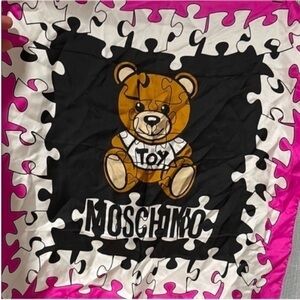 Moschino puzzle teddy bear silk scarf NWT